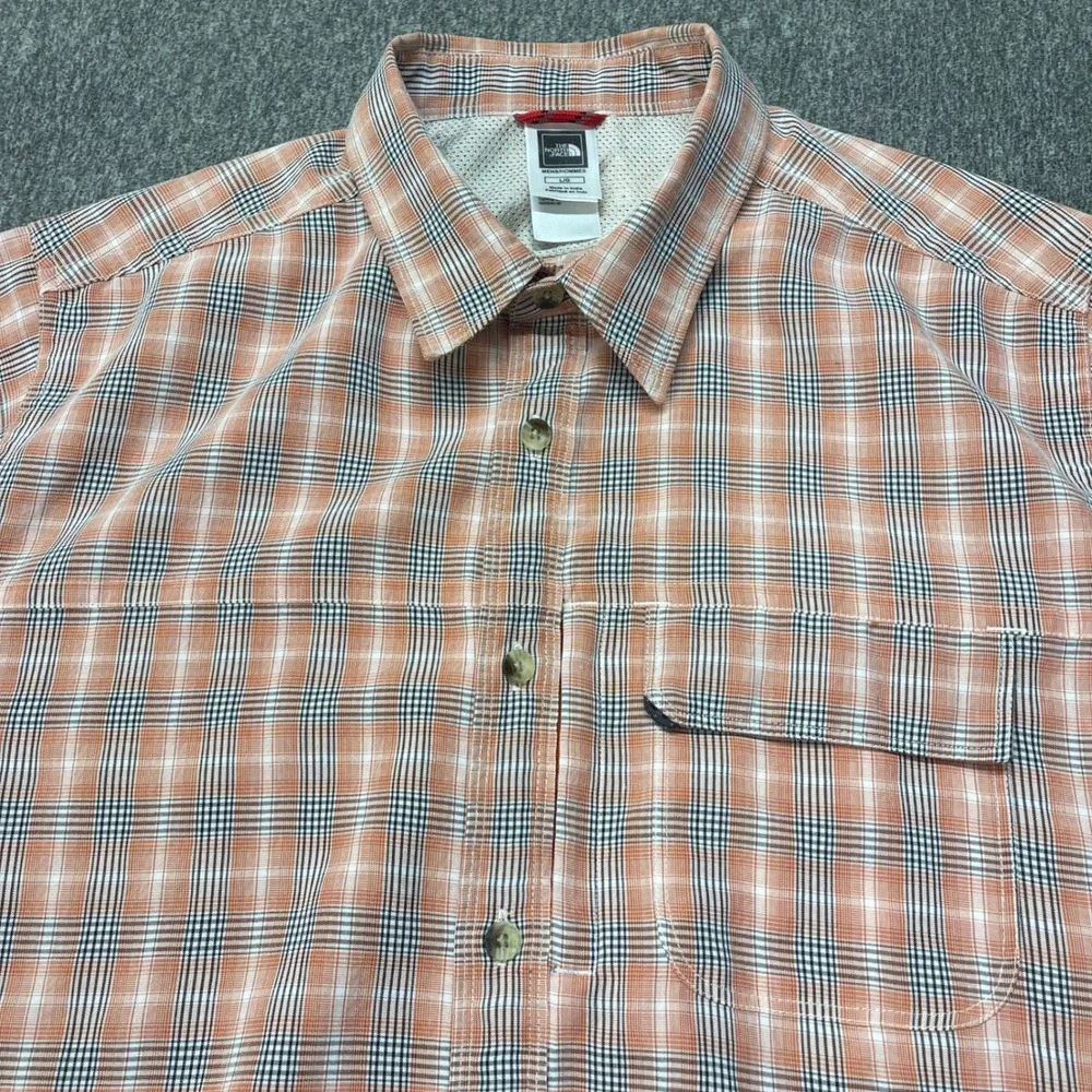 The North Face‎ Mens Orange Plaid Short Sleeve Hiking Button Up Shirt Large